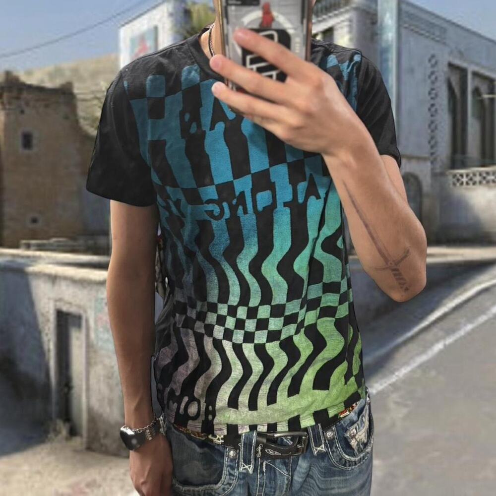 Black and blue checkerboard pattern shirt